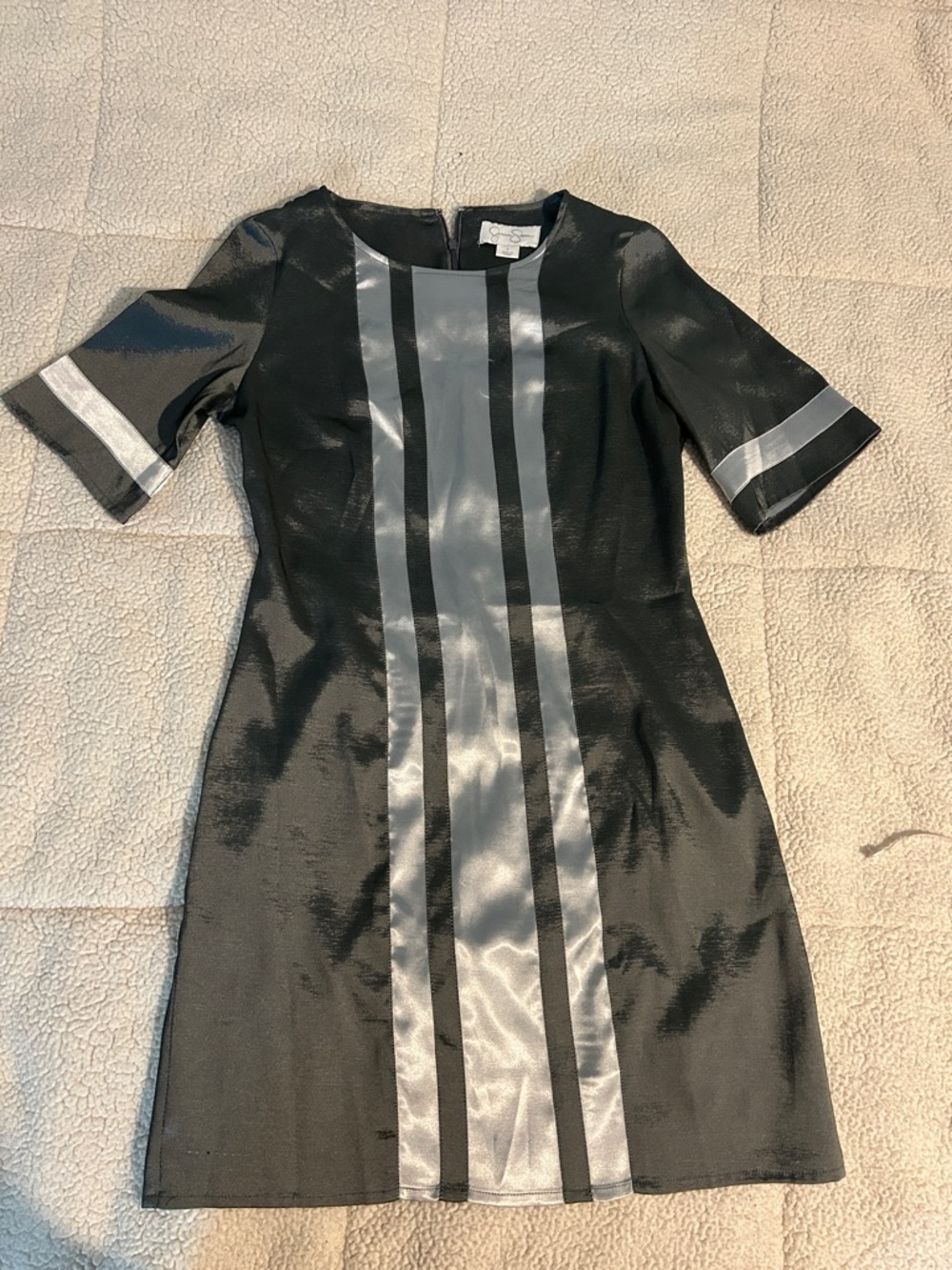 Jessica Simpson Gray and Silver Stripe Shift Dress